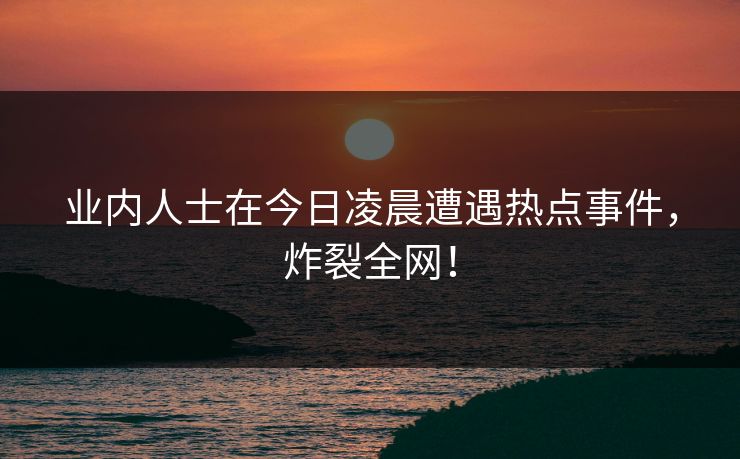 业内人士在今日凌晨遭遇热点事件，炸裂全网！