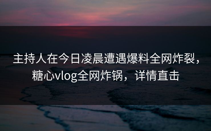 主持人在今日凌晨遭遇爆料全网炸裂，糖心vlog全网炸锅，详情直击